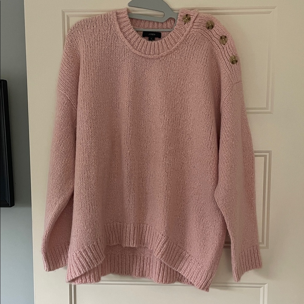 J. Crew Pink Crew Neck Sweater with Buttons